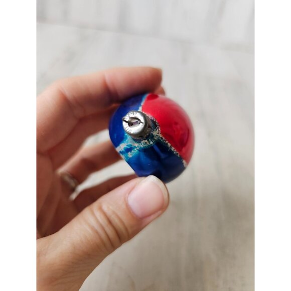 Vintage Mercury glass indent teardrop blue striped flocked ornament Xmas tree - Picture 12 of 13